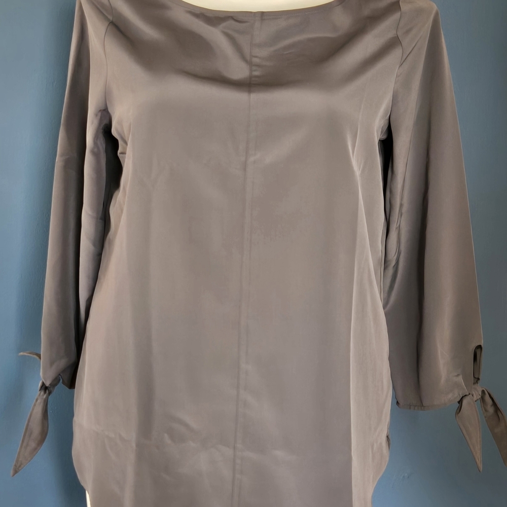 Lands' End Gray Blouse with Tie Sleeves Sz 14